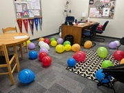 JOI Students blew up and wrote message of encouragement for MS-HS Counselor, Mrs. Floerchinger