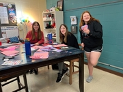 Anne M, Delaney W and Anna W make Valetines.